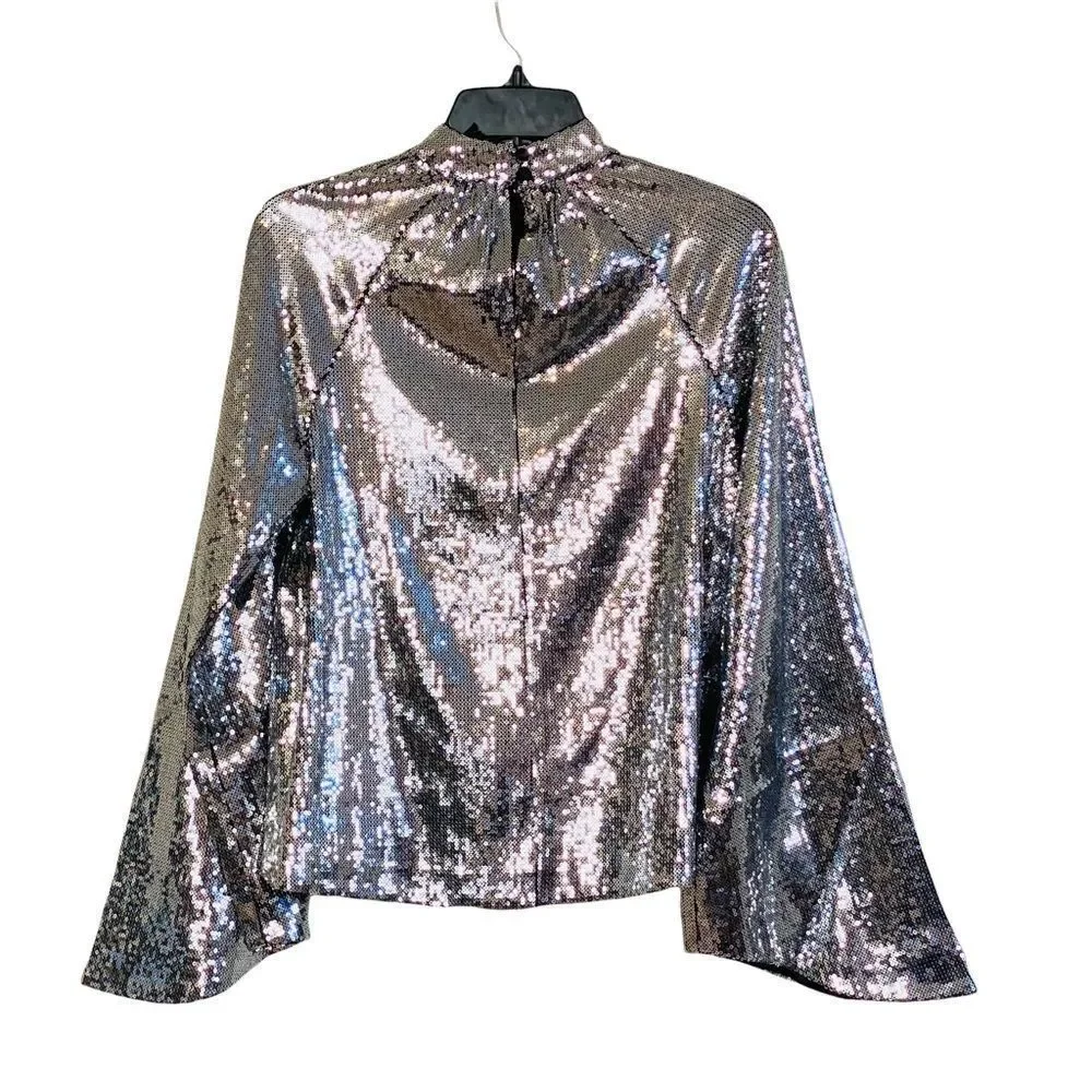 RtA Tennessee Peasant Silver Sequin Bell Sleeve Top Sz XS NWT - Picture 8 of 16